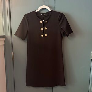 Zara Chic Black Short Sleeve Dress with Gold Buttons